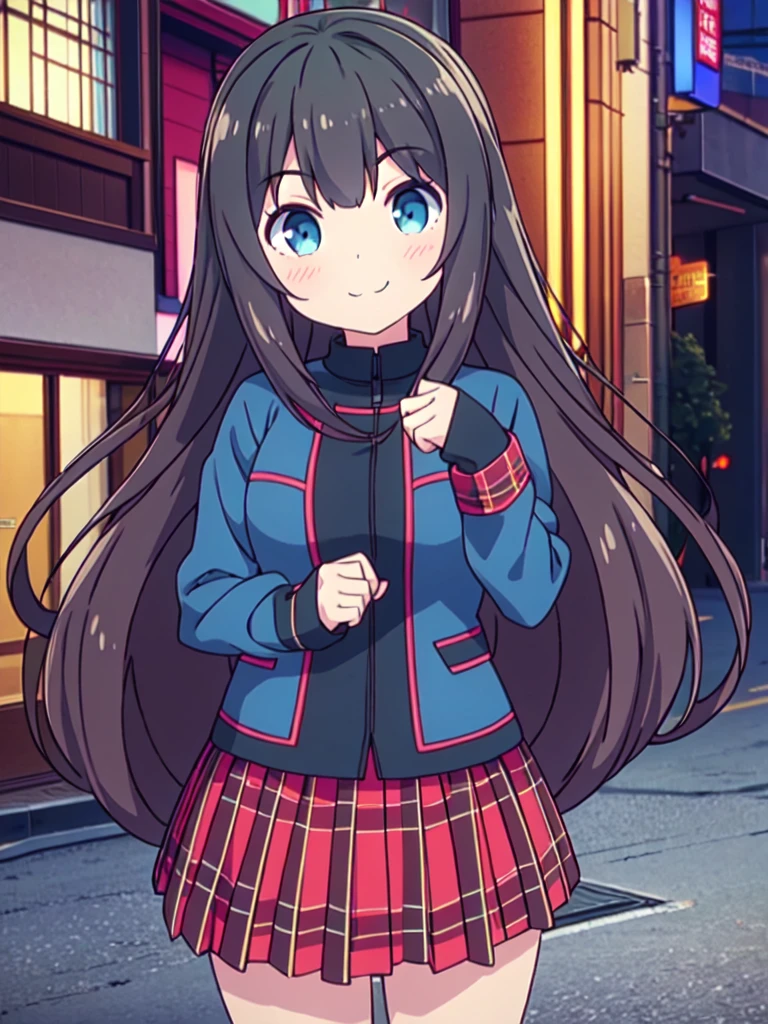 incredibly detailed, absurdities, ultra-high, ultra detailed, Best Quality,
1 girl, Alone, good hands, perfect hands,
REST large,gothic dress,nylon clothing,denim dress,riding jacket,BREAK red tartan plaid pleated skirt
(smiling, evil smile:1.2), Closed mouth, (:3:1.3), v shaped eyebrows, standing REST slim, kawaii, perfect symmetrical face, ultra beautiful girl, ultra beautiful face, Ojos ultra detaileds, cabello ultra detailed, ultra beautiful, ultra beautiful,
BREAK
in harajuku, Shibuya, SUCH, street, crew, urban landscape,
BREAK
medium large breasts,
by rubio, Blue eyes, two tails