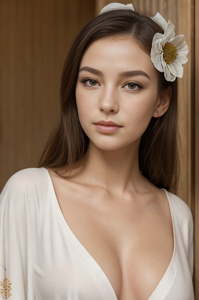 photo (chinoise), ((((Fille européenne)))), brut, Belle femme,((((pommettes saillantes et saillantes)))), (((nez fin et pointu))), ((sourcils fins)), ((((cheveux noirs long laché)))), (((visage de mannequin))), (regarde droit devant elle), (( anatomie parfaite)), (((gros seins))), ((détaillé face:1.2)), ((détaillé facial features)), (finely détaillé skin), (((kimono blanc avec décolleté))), . (Des couleurs vives), humide, humide, reflets, (chef-d&#39;œuvre) (proportion parfaite)(photo réaliste)(meilleure qualité) (détaillé) photographié sur un Canon EOS R5, objectif 50 mm, F/2.8, hdr, (8k) (Fond d&#39;écran) (éclairage cinématographique) (éclairage dramatique) (netteté) (complexe) mode, texture de peau réaliste, lancer, Nikon D850, photographie de pellicule,4 Kodak Portra 400, caméra f1.6 lentilles, couleurs riches, Ultra réaliste, Hyper réaliste, ultra-détaillé, hyper-détaillé, ((visage parfait, corps parfait), brut photography, texture de peau réaliste, ambiance estivale, (((debout)) ,((peau mate))