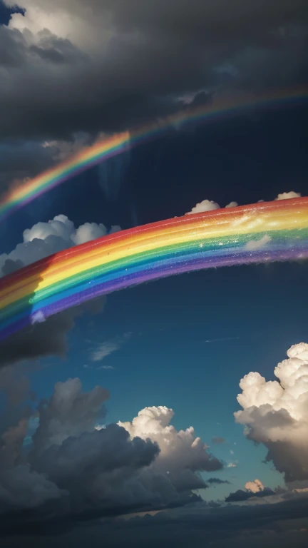 A vivid rainbow arching across the sky after a heavy storm, symbolizing hope and the promise of a better future with God's presence.