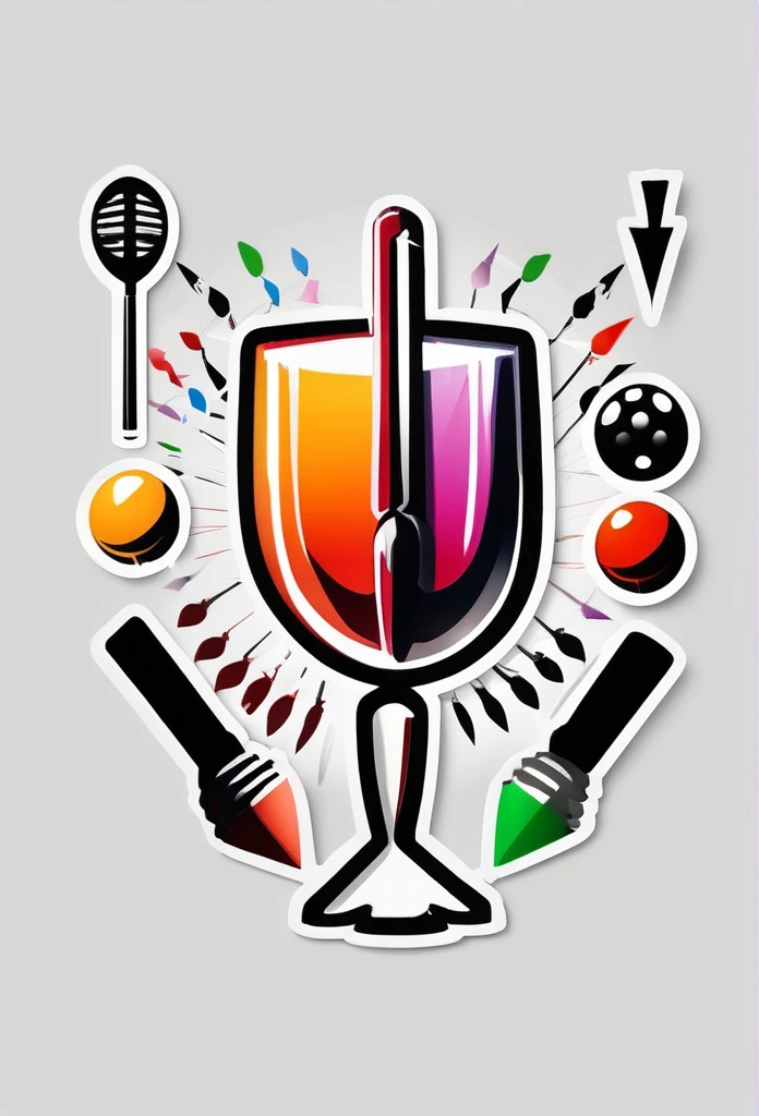 Stylish dining bar logo with a liquor glass logo、
Darts Arrows、Billiard balls、Karaoke microphone etc.、A stylish logo that looks like it's in a bottle of alcohol. A playful and mature design. A cool, chic and modern design. The background is pure white.