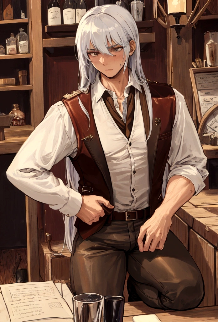 count, 25 years old. He favored loose, fine linen shirts and breeches that allowed him ease of movement, often in earthy tones to contrast his wild nights. A leather vest, adorned with metal fastenings, often replaced the heavy doublet, and his boots, though less polished, were of the finest craftsmanship. His hair, free and flowing. .by OlchaS,hot, 4k ultradetailed,steamy, expressive, emotional,
