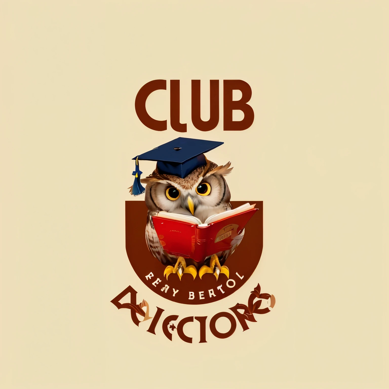 a closeup of an owl wearing a graduation hat and reading a book, Club, Clubs, by Viktor Oliva, clean, easy-to-read design, color textbook illustration, Vector logo, logo, logo, by Federico Uribe, by Lajos Berán, Presented, Exlibris, logo vector art, from books