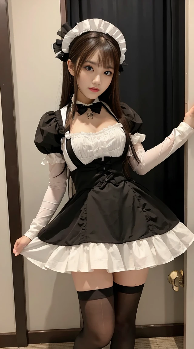 Japanese Beauty Brown Hair Selfie Landmine fashion Gothic Lolita Costumes Panty shot White and black striped panties