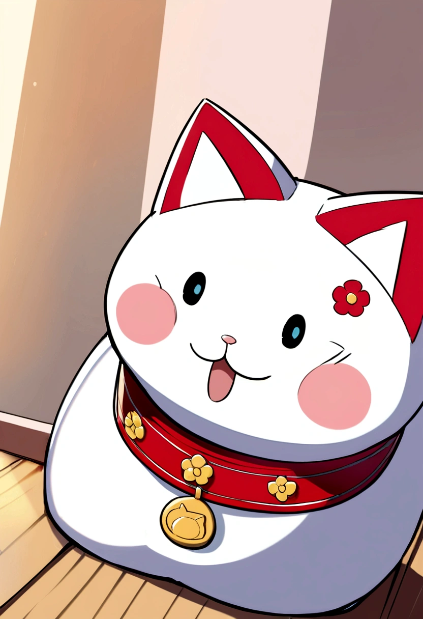 cat。Cute lucky cat。Red and blue collar