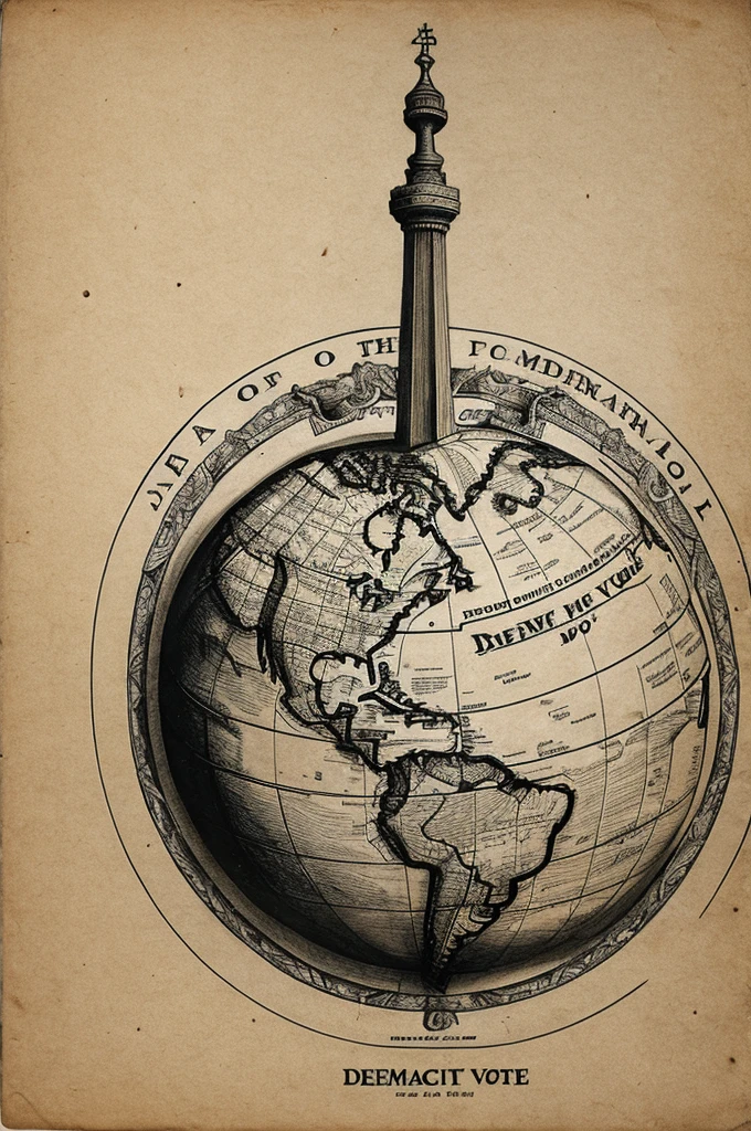 Drawing of democracy as base of the globe and right to vote