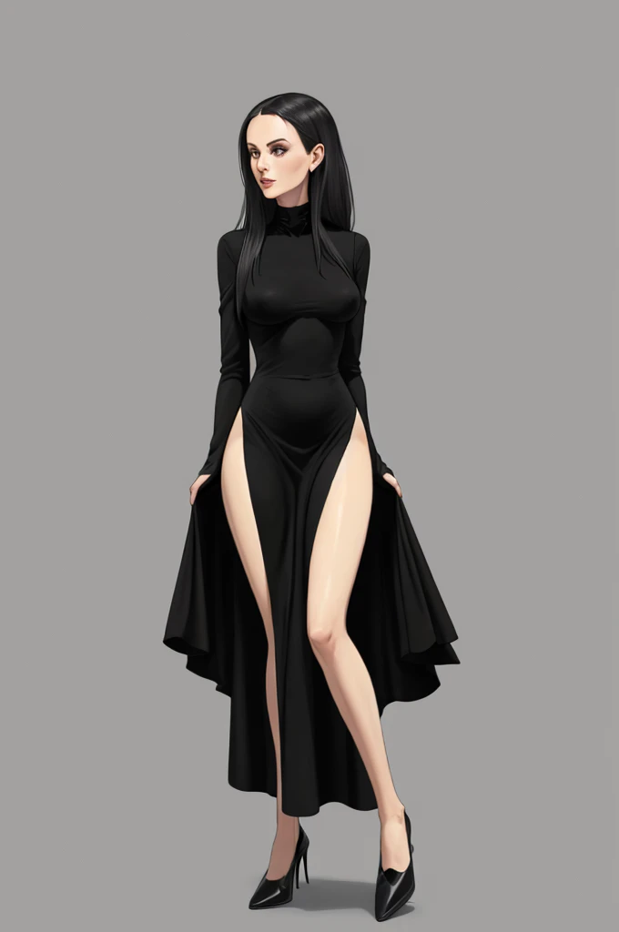 long cool woman in a black dress