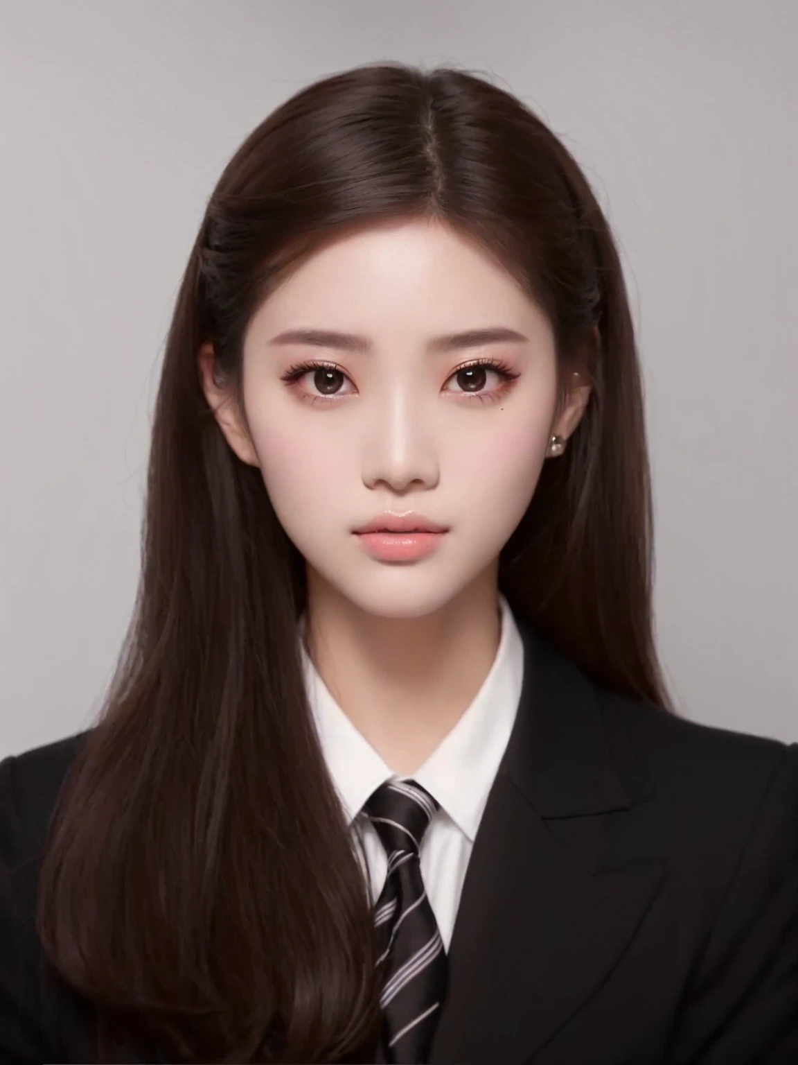 a close up of a woman wearing a suit and tie, realistic. cheng yi, a hyperrealistic , hyperrealistic , yanjun jennie Kim from black pink face beautiful realistic face, korean symmetrical face, photorealistic beautiful face, realistic , realistic anime 3 d style, hyperrealistic teen, realistic beautiful face, hyperrealistic beautiful face, photorealistic anime , jennie from black pink , kpop girl group