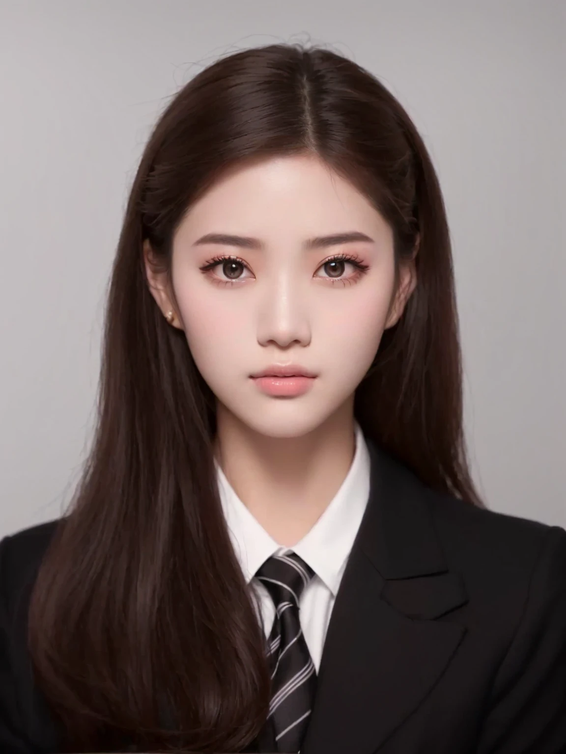 a close up of a woman wearing a suit and tie, realistic. cheng yi, a hyperrealistic , hyperrealistic , yanjun jennie Kim from black pink face beautiful realistic face, korean symmetrical face, photorealistic beautiful face, realistic , realistic anime 3 d style, hyperrealistic teen, realistic beautiful face, hyperrealistic beautiful face, photorealistic anime , jennie from black pink , kpop girl group
