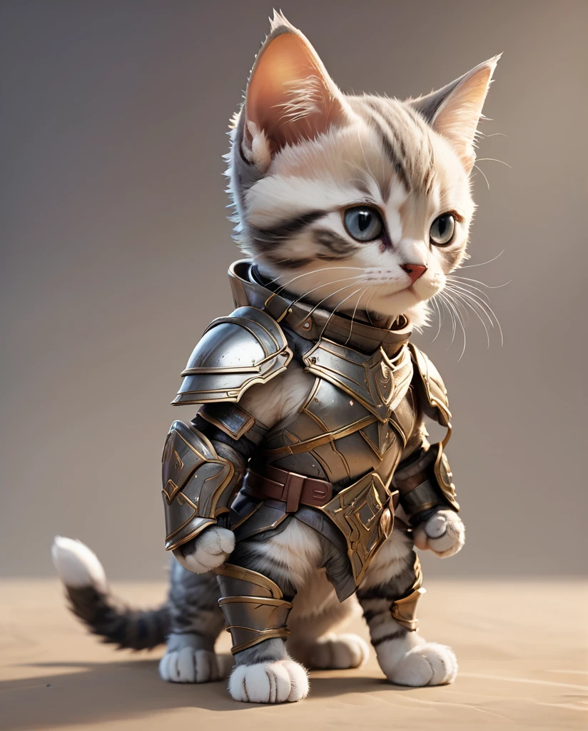 High-detail images kitten Warrior Wearing armor Full Body Shot Looking this way