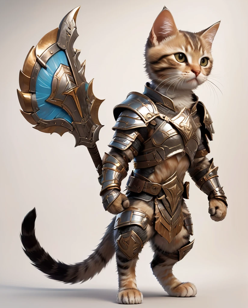 High-detail images kitten Warrior Wearing armor Full Body Shot Looking this way