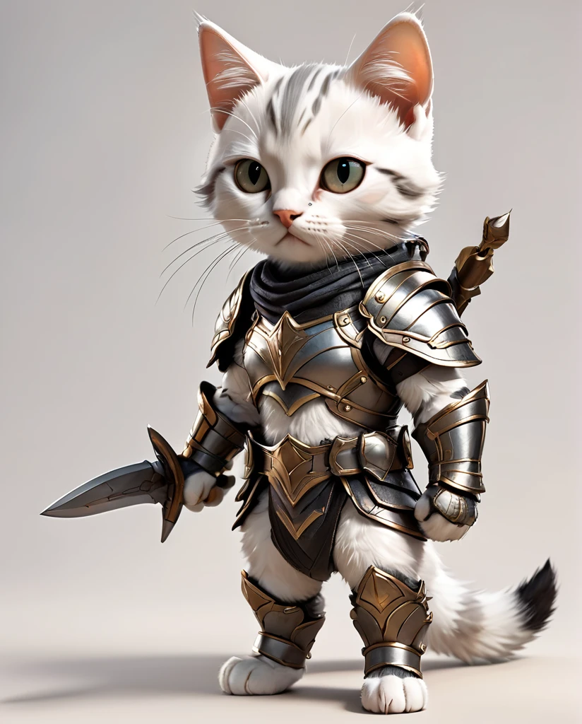 High-detail images kitten Warrior Wearing armor Full Body Shot Looking this way