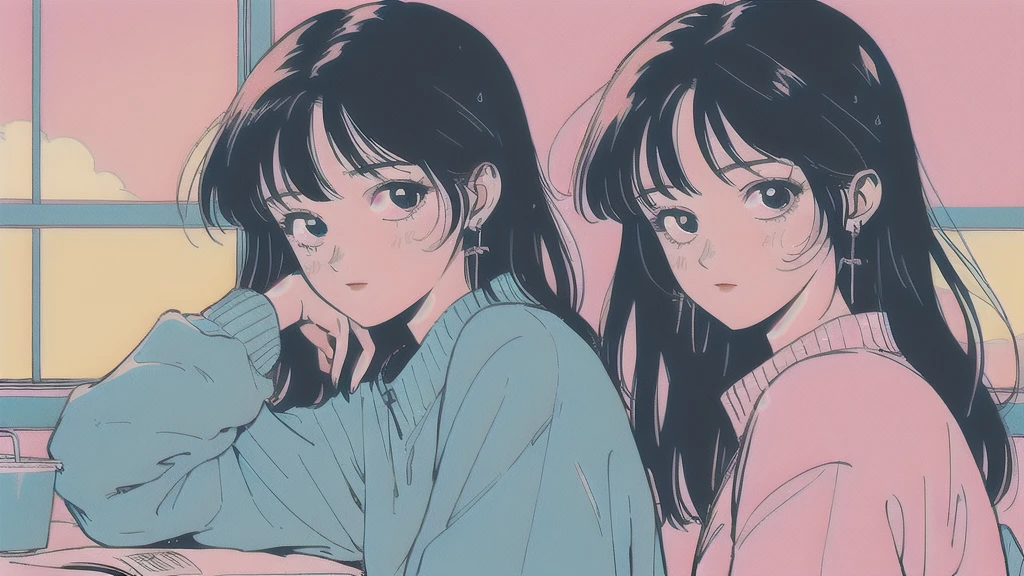 anime girl sitting on floor looking out window at city, anime aesthetic, anime vibes, lofi artstyle,  DJ, Passionate,One girl,, (masterpiece, 最high quality, high quality, High resolution, Super detailed),,Lo-fi portrait by the window, Watching the Sunset. anime, Lofty Girl, anime art wallpaper 4 k, anime art wallpaper 4k, anime art wallpaper 8 k, anime background art, Lofi Color, Lofi Art, anime asthetic,masterpiece, Highest quality, Rainbow Style, anime, Beautiful Asian Girl, Along the Hawaiian Coast, Cute and dreamy,anime,Illustrator,LOFI Girl, Blues,landscape,Sunset, night、Girl listening to music in a cozy room, Use headphones, 2D Style Anime, Rain outside the window、Analog Color Theme、Ghibli style,、Tokyo, night, Write notes