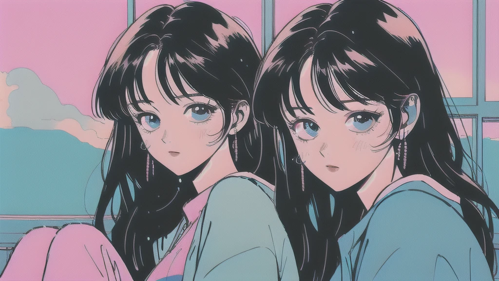 anime girl sitting on floor looking out window at city, anime aesthetic, anime vibes, lofi artstyle,  DJ, Passionate,One girl,, (masterpiece, 最high quality, high quality, High resolution, Super detailed),,Lo-fi portrait by the window, Watching the Sunset. anime, Lofty Girl, anime art wallpaper 4 k, anime art wallpaper 4k, anime art wallpaper 8 k, anime background art, Lofi Color, Lofi Art, anime asthetic,masterpiece, Highest quality, Rainbow Style, anime, Beautiful Asian Girl, Along the Hawaiian Coast, Cute and dreamy,anime,Illustrator,LOFI Girl, Blues,landscape,Sunset, night、Girl listening to music in a cozy room, Use headphones, 2D Style Anime, Rain outside the window、Analog Color Theme、Ghibli style,、Tokyo, night, Write notes