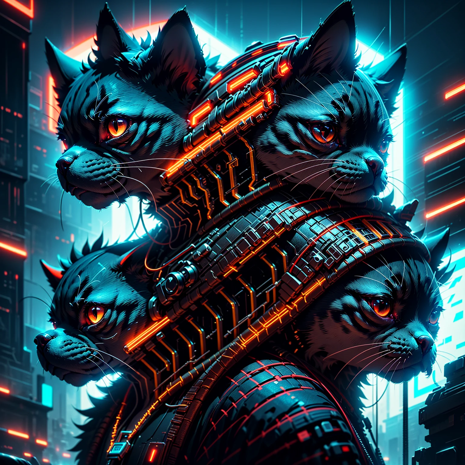 cyberpunk french bulldog, highly detailed, cinematic lighting, dystopian city, robotic limbs, cybernetic implants, glowing neon lights, moody shadows, dramatic pose, gritty urban environment, intricate mechanical details, vibrant colors, hyper-realistic, 8k, photorealistic, award winning digital art