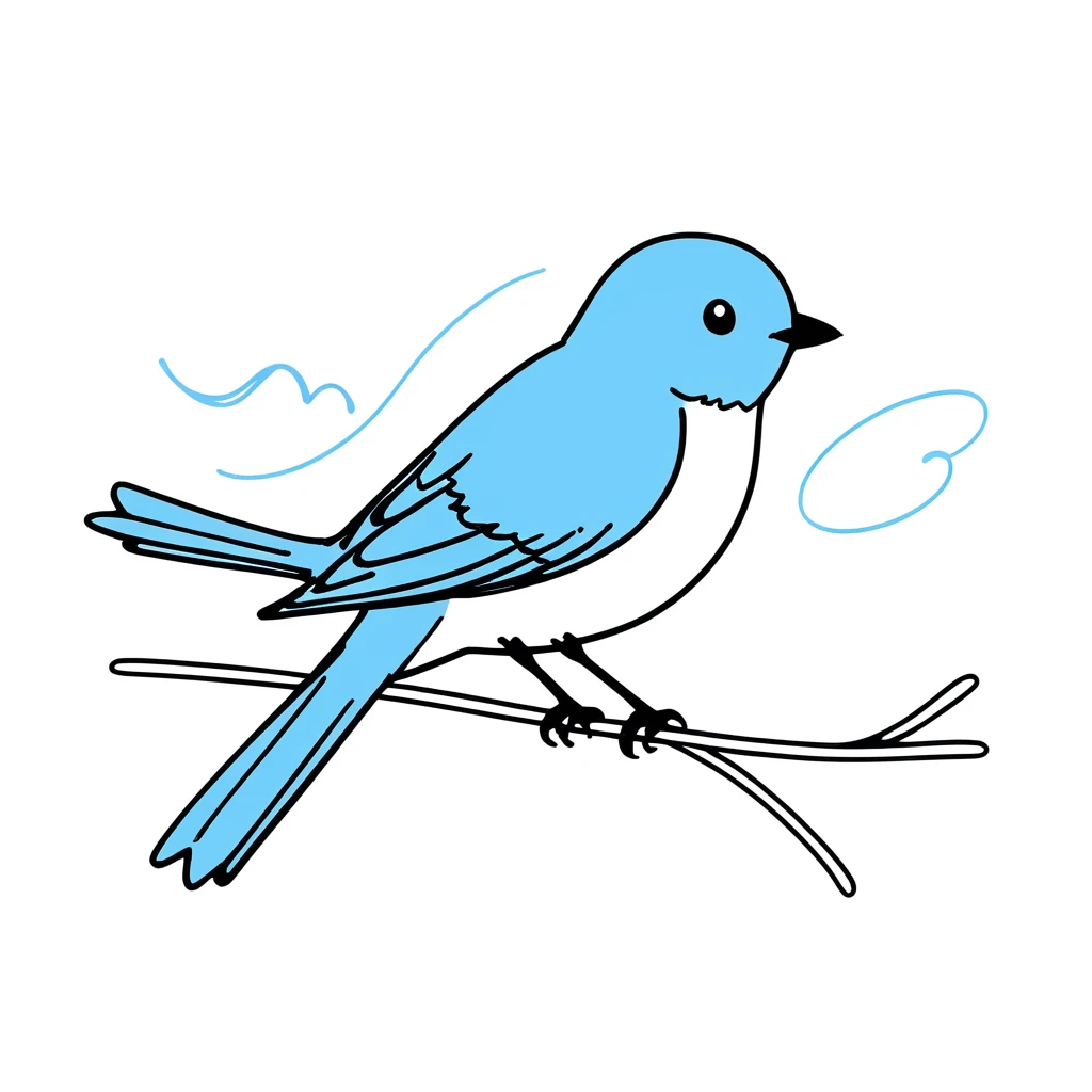 1Bird only,simple,(white background:1.4),doodle,sky blue bird,scribble,minimalism,diagrammatic drawing
