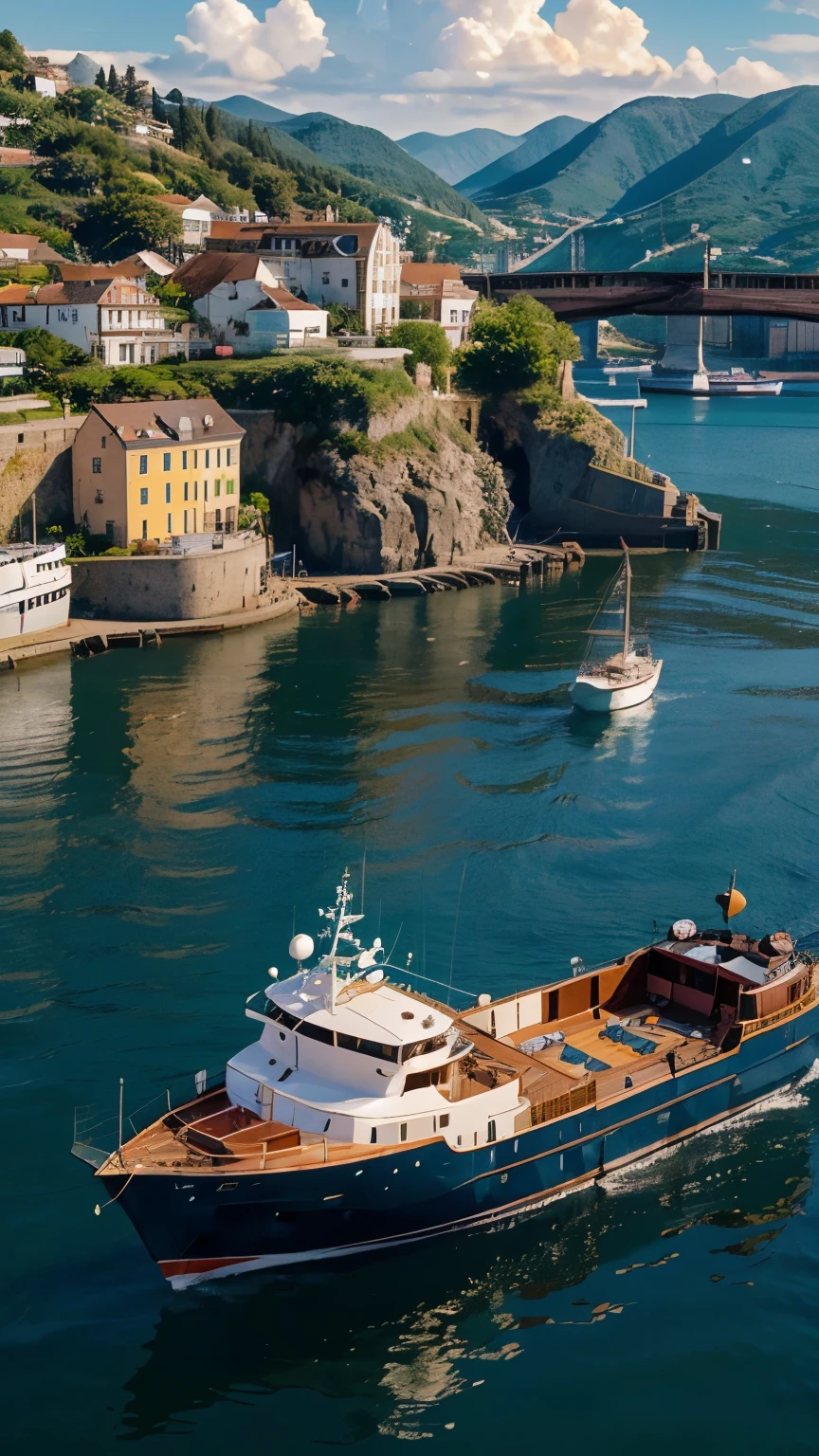 A breathtaking masterpiece showcases the enchanting beauty of a vibrant port scene. A multitude of boats gracefully rest upon the shimmering water, mirroring the radiant sun and spectacular sky above. The golden sunbeams glisten on the water's surface, forming an expansive, picture-perfect tableau. The meticulously crafted ships exhibit exquisite details, their intricate paintwork enhancing their striking presence against the harbor backdrop. The harmonious blend of the perfect reflection, charming background, and masterful artistry in creating this wallpaper results in a truly mesmerizing scene.