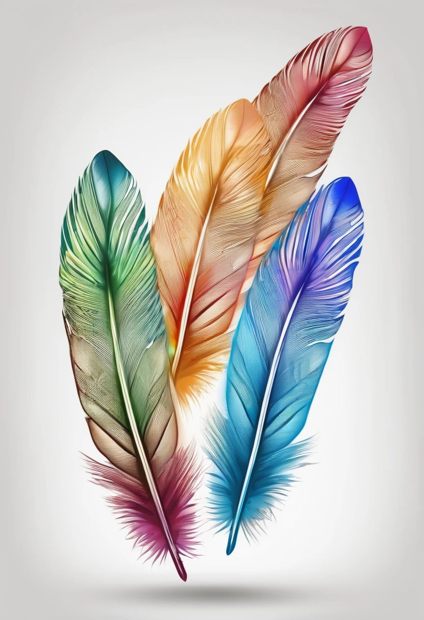 3 colorful feathers, highlight in colors, creative