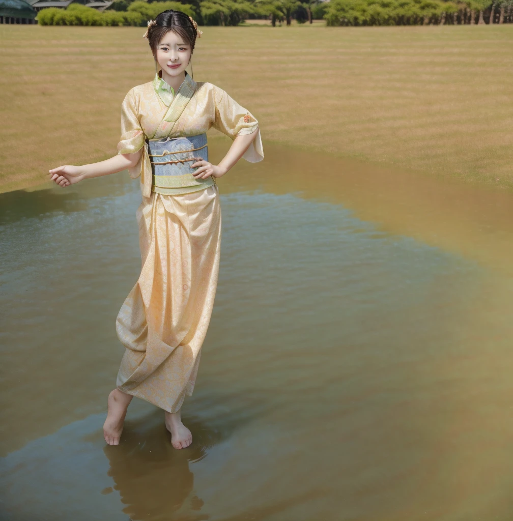 1 beauty，The figure is so good，Wearing Tang Dynasty clothing，Elegant and luxurious，16K，reality，Photography style，Smile on face，Showing the beauty of classics，Show full body，Including feet