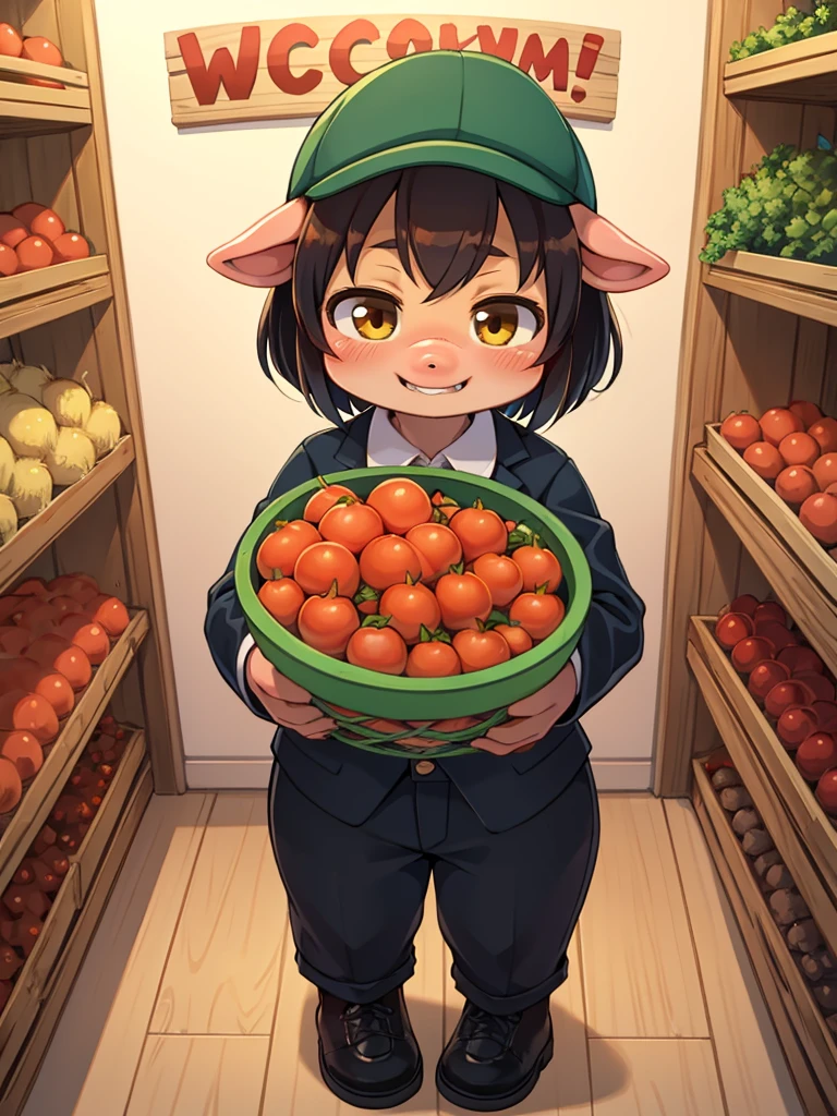 Pig Gorilla, Greengrocer, Kaoru Kumada , Welcome! , pop design , bold line , Fujiko Fujio style
