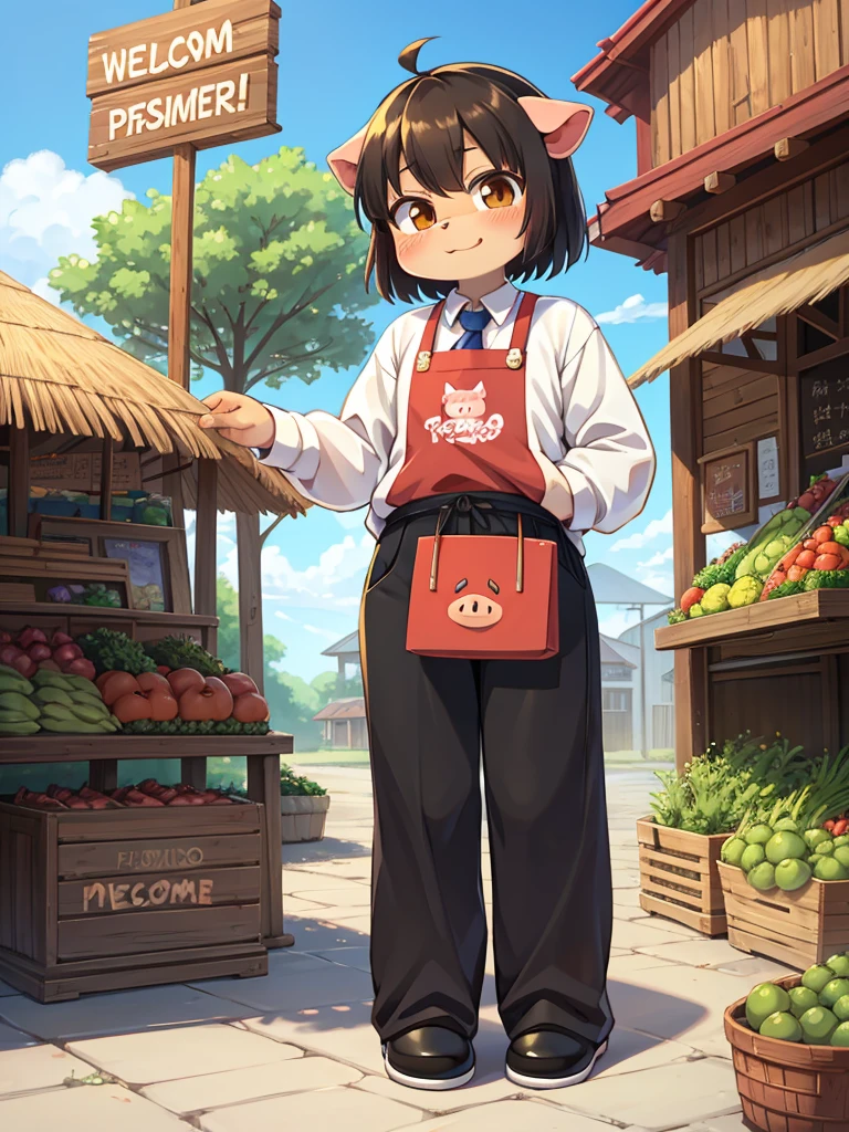 Pig Gorilla, Greengrocer, Kaoru Kumada , Welcome! , pop design , bold line , Fujiko Fujio style