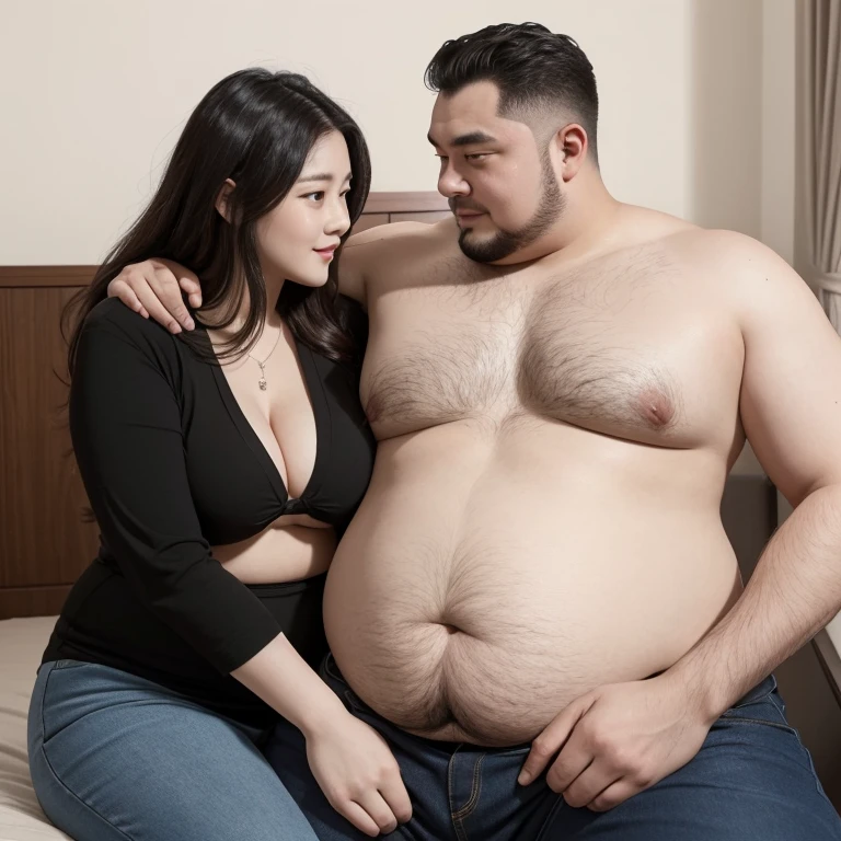 186cm 105kg thin man with abdominal obesity, (140 kg obese woman):1.7, affectionate fat couple, realistic, 8K