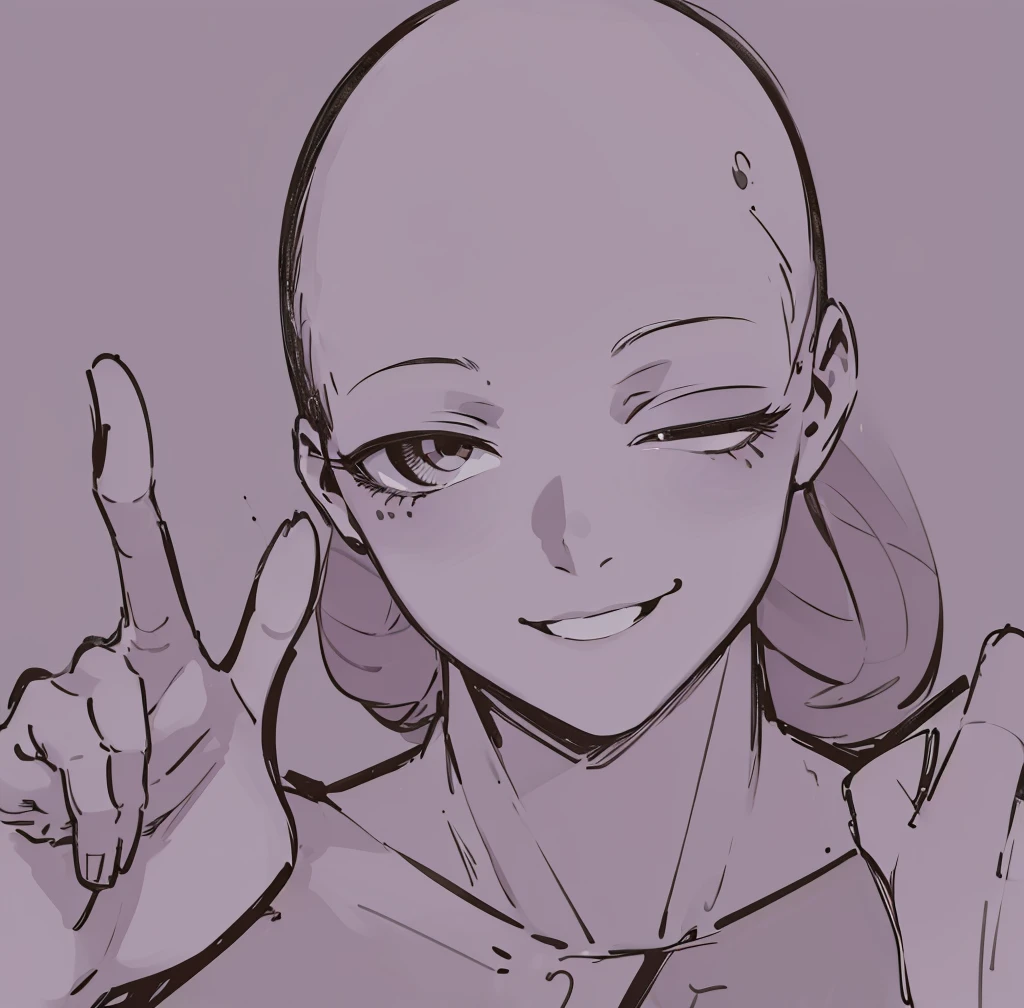 drawing of a bald man with a smile on his face, detailed anime soft face, portrait of pretty man, flat anime style shading, clean anime outlines, elegant smiling pose, ((wink smile expression)), face anime portrait, attractive, high detailed face anime, detailed anime face, dramatic smiling pose, seinen manga portrait, anime style portrait, peace pose, peace sign, two fingers gesture