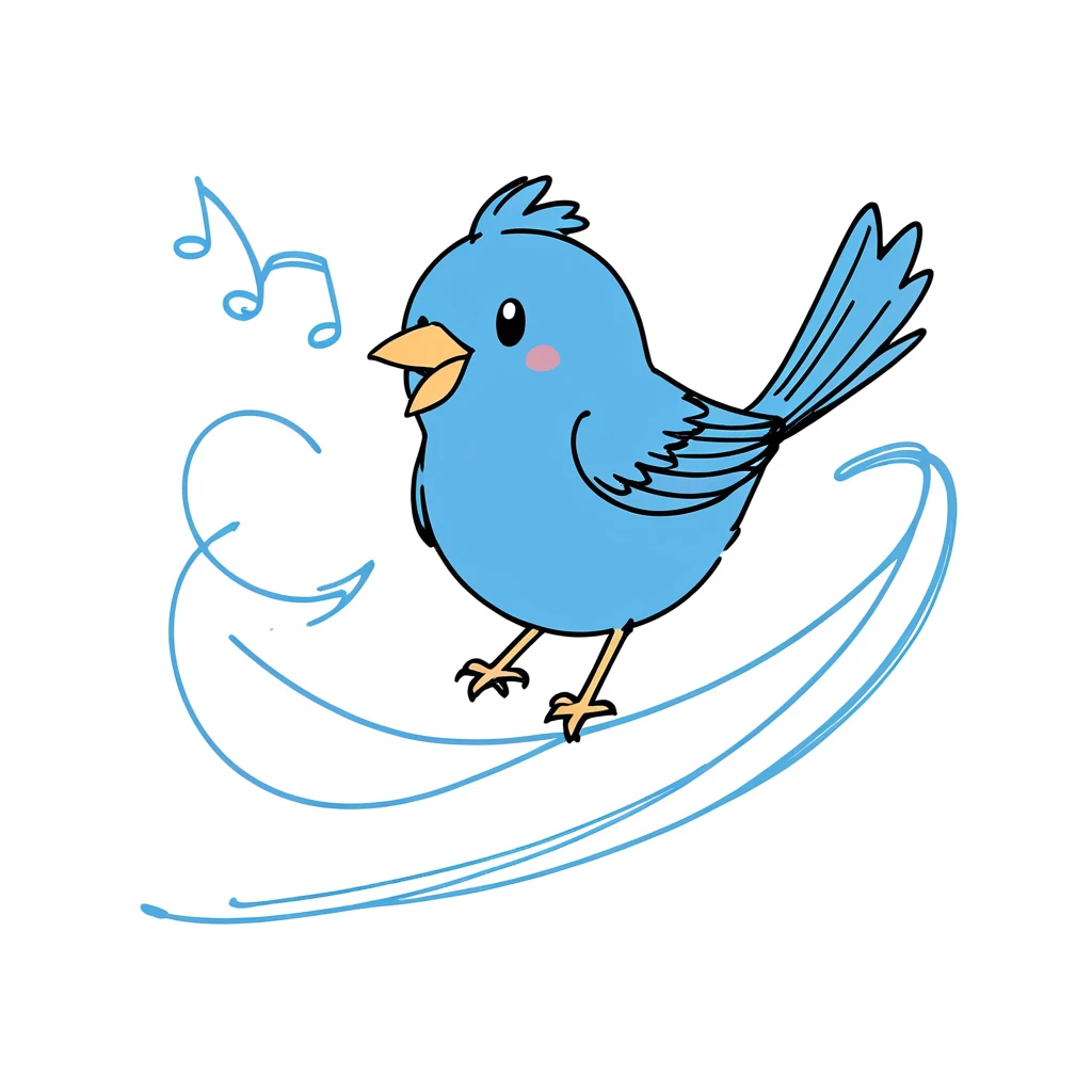 1Bird only,simple,(white background:1.4),doodle,Singing sky blue bird,scribble,minimalism,diagrammatic drawing