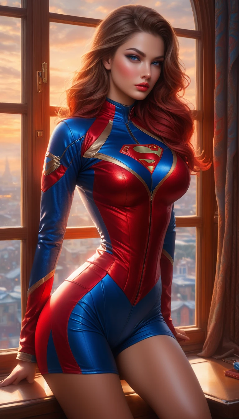 (Highest quality, 4K, 8K, High resolution, masterpiece: 1.2), (Very detailed, Realistic, Realistic:1.37)Seductive girl, Dressed in striking red and blue outfits, Standing in front of the window exuding an air of strength and determination. Her captivating eyes are exquisitely painted, Capture every sparkle and depth, Her lips are captivating and beautiful.. The attention to detail extends to the entire face., Each contour and feature is perfectly and meticulously rendered., Create a sense of hyper-realism that draws your audience in.
Girls' Clothing, Reminiscent of oil painting, It is a work of art in itself. material, Vivid brushstrokes skillfully expressed, Gives her overall look a dynamic feel. It is truly a reflection of the artist's talent., Show off your skilled techniques, (Browsing Caution:1.5), Chignon hairstyle, (Beautiful nipples:1.2)