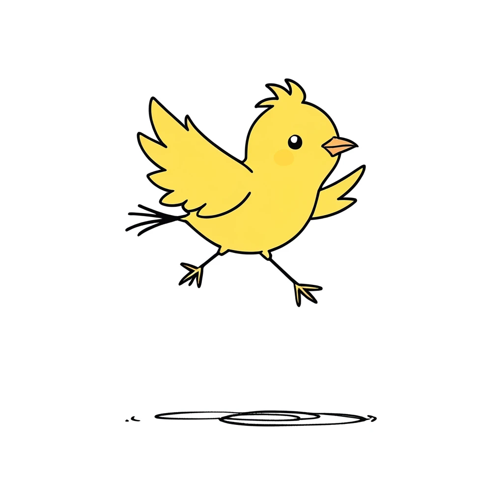 1Bird only,simple,(white background:1.4),doodle,Dancing yellow bird,scribble,minimalism,diagrammatic drawing