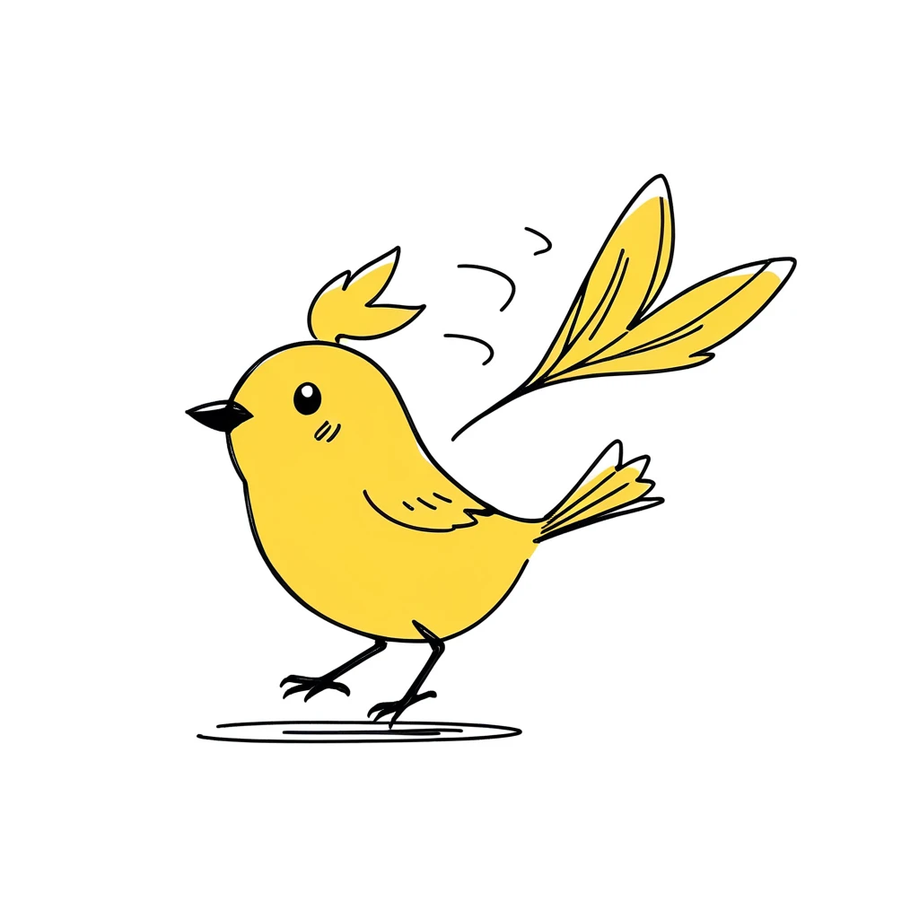 1Bird only,simple,(white background:1.4),doodle,Dancing yellow bird,scribble,minimalism,diagrammatic drawing