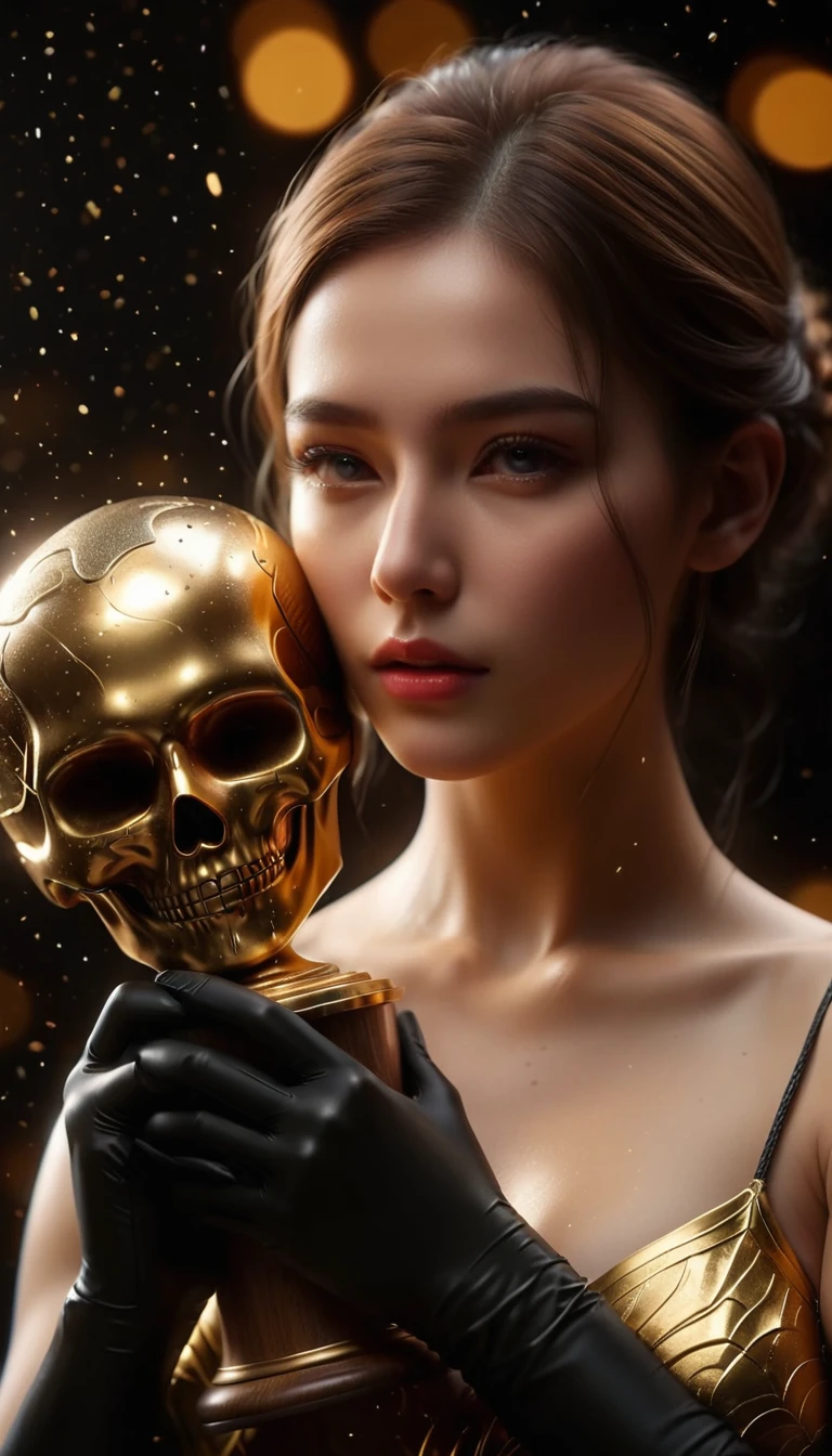 ((Masterpieces with up to 16K resolution):1.6),((soft_color_photograph:)1.5), ((超detailed):1.4),((Cinematic stills and dynamic angles):1.3). | (cinematic photo of beautiful female with Big gold trophy), (Big gold trophy), (Beautiful woman wearing flashy gloves), (Focus on the gold trophy), (Cinema Lenses), (Exotic Trophies), (Luminescent objects), (Solemn atmosphere), (Sparkle), (Aesthetic Background), (Visual experience),(realism), (Realistic),Award-winning graphics, Dark Shot, Film Grain, extremely detaileded, Digital Art, RTTX 10.0, Unreal Engine, Scene Concept Anti-glare Effect, all of鮮明なフォーカスで撮影. | Rendered in Ultra-high definition with UHD and retina quality, this masterpiece ensures anatomical correctness and textured skin with super detailed. Focus on high quality and precision, This award-winning work is、Capture every nuance with stunning 16K resolution, Immerse the viewer in the vivid depiction. | ((perfection_composition, perfection_design, perfection_Layout, perfection_detailed, Ultra_detaileded)), ((Strengthen_all, repair_all of)), Learn more, Strengthen.