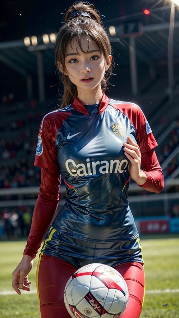 Highest quality, High resolution:1.2, Very detailed, Realistic:1.3, ((Beautiful woman))、((Super tight uniform))、((Big Breasts))、Vibrant colors, play soccer,(Blunt bangs)、((Various Hair Styles))、Different hair colors、With bangs、Wet Hair, concentrate, splash, Action Shots, Grass blotches, Muddy ground, Wet turf, decide, Fast-paced games, Athletic physique, Shiny soccer ball, Wet Uniform, raindrop, Blurred motion, ボールにconcentrateする, Intense competition, Skillful dribbling, Energetic play, Teamwork, powerful shoots, Wet pitch, Passionate sports, Fierce decide, Humid atmosphere, Fluid movement, emotional expression、Dramatic lighting, Women's Sports, Avid athletes, Exciting Games, Endure, Excited state, Speed and agility, Energetic play, 濡れたsplash、smile、((Red Uniform))