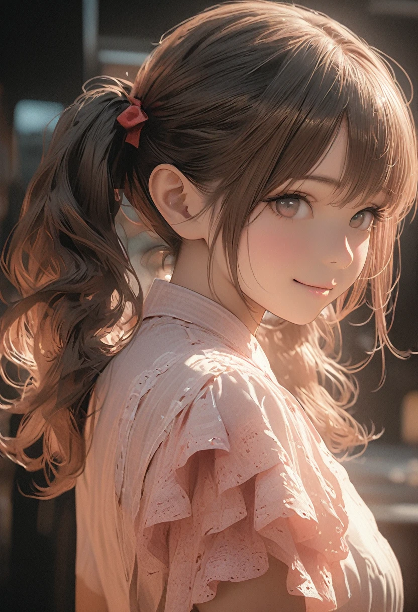 Girl，Double ponytails，close up，Bow，Photo effects，Graininess，8K，Hyperrealism，Ultra-clear，masterpiece，