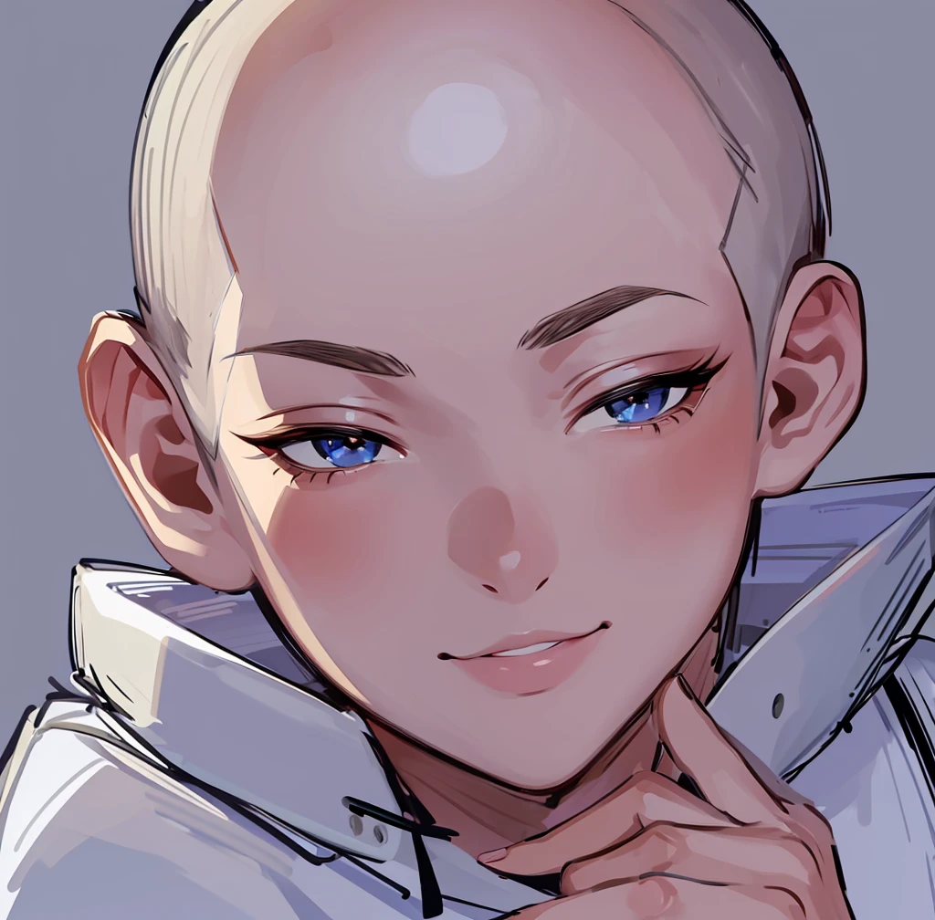 drawing of a bald man with a smile on his face, detailed anime soft face, portrait of pretty man, flat anime style shading, clean anime outlines, elegant smiling pose, ((wink smile expression)), face anime portrait, attractive, high detailed face anime, detailed anime face, dramatic smiling pose, seinen manga portrait, anime style portrait, peace pose, peace sign, two fingers gesture