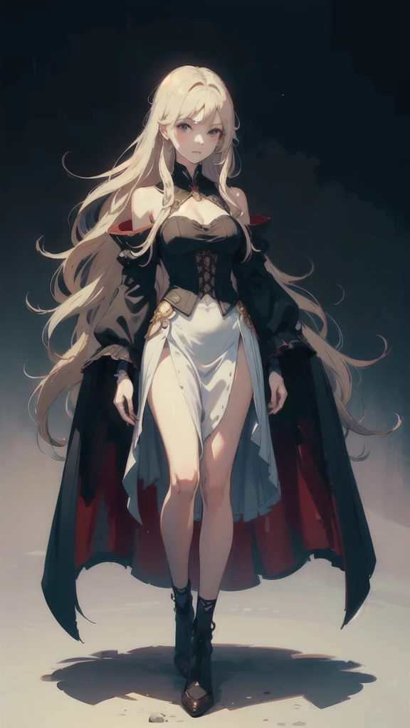 ((best quality)), ((masterpiece)), (detailed), one girl with long blond hair, standing neutral, portrait picture, whole body in image