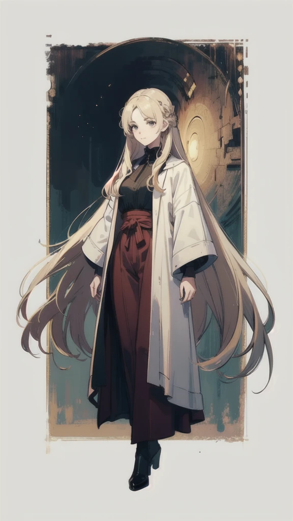 ((best quality)), ((masterpiece)), (detailed), one girl with long blond hair, standing neutral, portrait picture, whole body in image