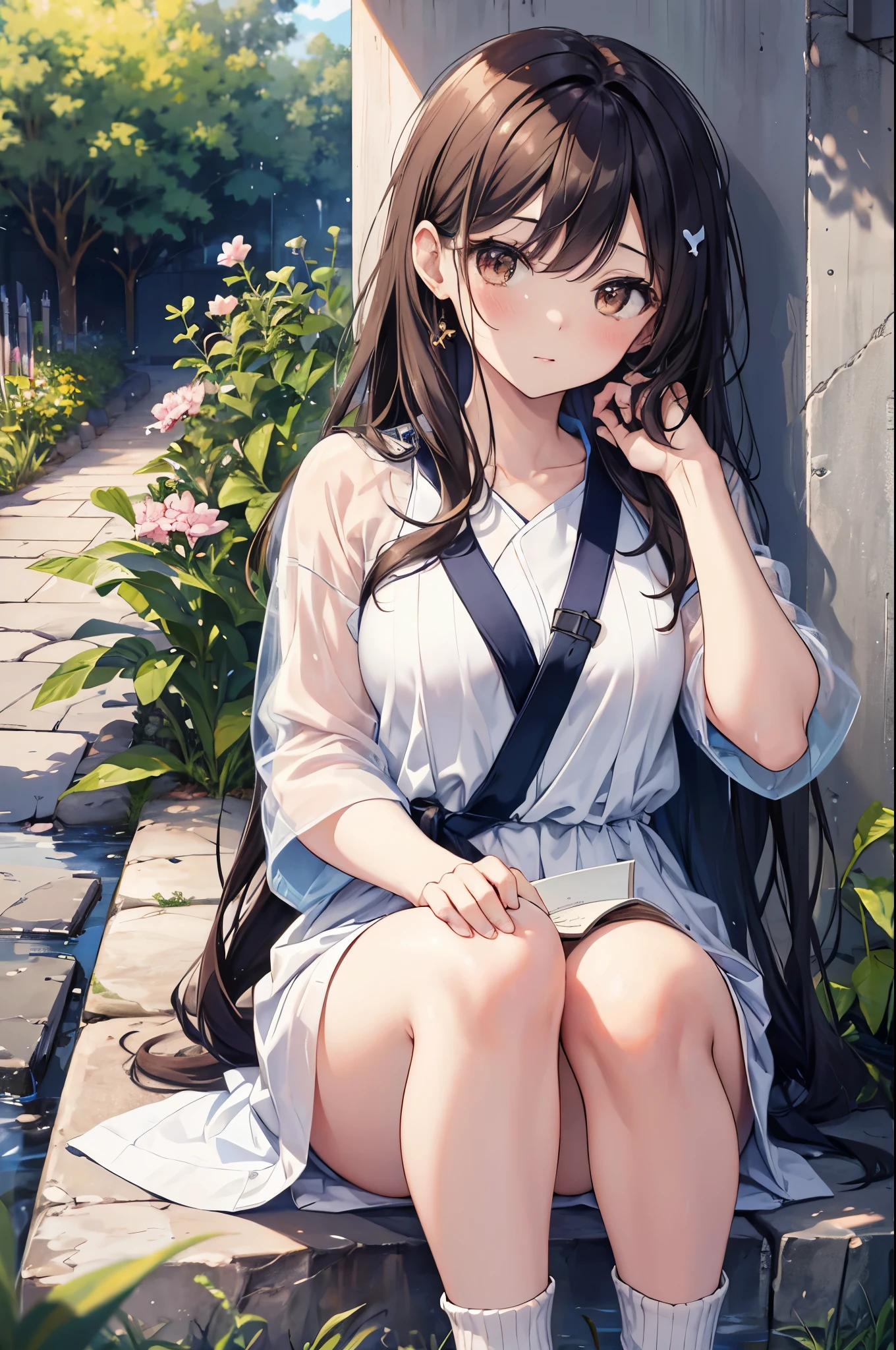 High Resolution、masterpiece、Chizuru Ichinose、Brown Hair、I、For women、outside of home、Detailed Background、Detailed eyes、（（Brown eyes））,Beautiful and perfect legs, Clean and perfect hands