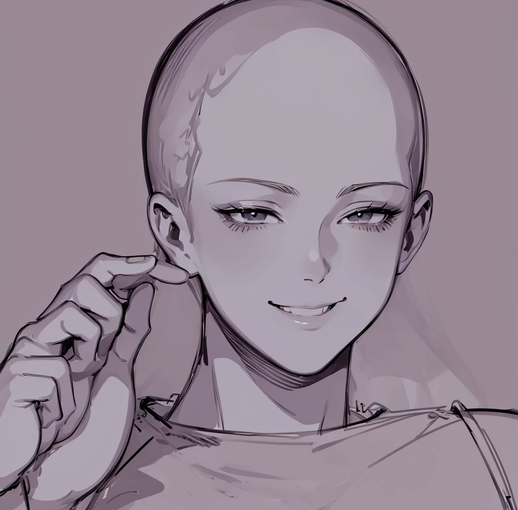 drawing of a bald man with a smile on his face, detailed anime soft face, portrait of pretty man, flat anime style shading, clean anime outlines, elegant smiling pose, ((wink smile expression)), face anime portrait, attractive, high detailed face anime, detailed anime face, dramatic smiling pose, seinen manga portrait, anime style portrait, peace pose, peace sign, two fingers gesture