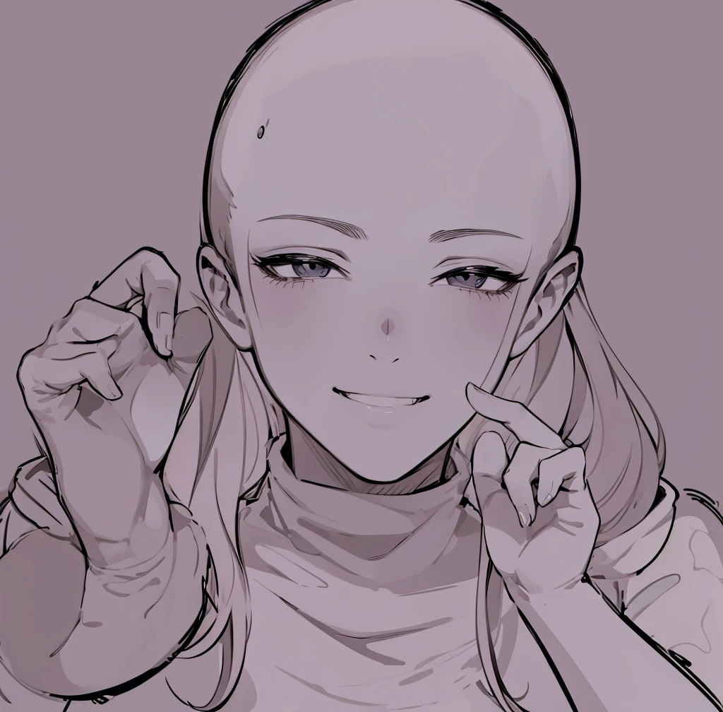 drawing of a bald man with a smile on his face, detailed anime soft face, portrait of pretty man, flat anime style shading, clean anime outlines, elegant smiling pose, ((wink smile expression)), face anime portrait, attractive, high detailed face anime, detailed anime face, dramatic smiling pose, seinen manga portrait, anime style portrait, peace pose, peace sign, two fingers gesture