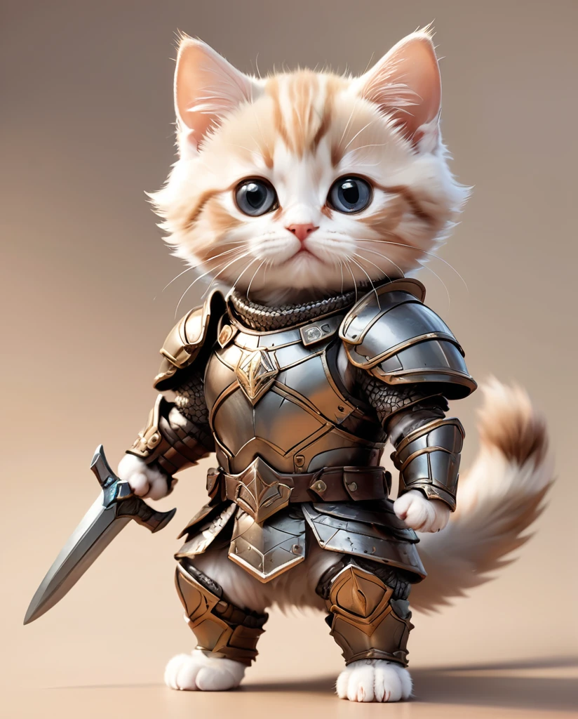 High-detail images Munchkin kitten Warrior Wearing armor Full Body Shot Looking straight at me