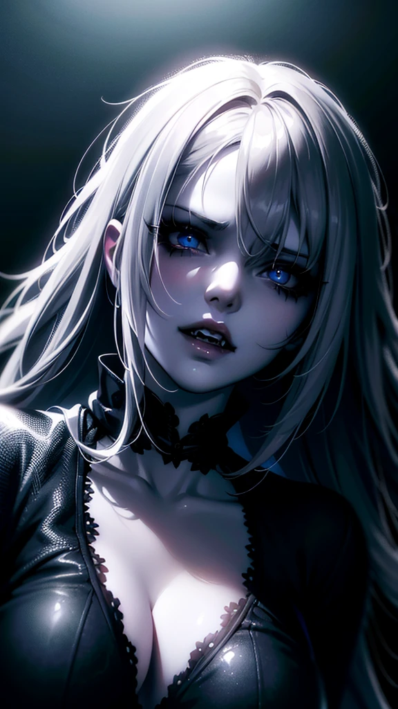 realistic1girl,beautiful detailed eyes,beautiful detailed lips,extremely detailed eyes and face,longeyelashes,pale skin,unkempt hair,messy hair,sharp teeth,fangs,horror,dark,moody,dramatic lighting,chiaroscuro,high contrast,cinematic,HDR,8k,high quality,masterpiece,digital painting