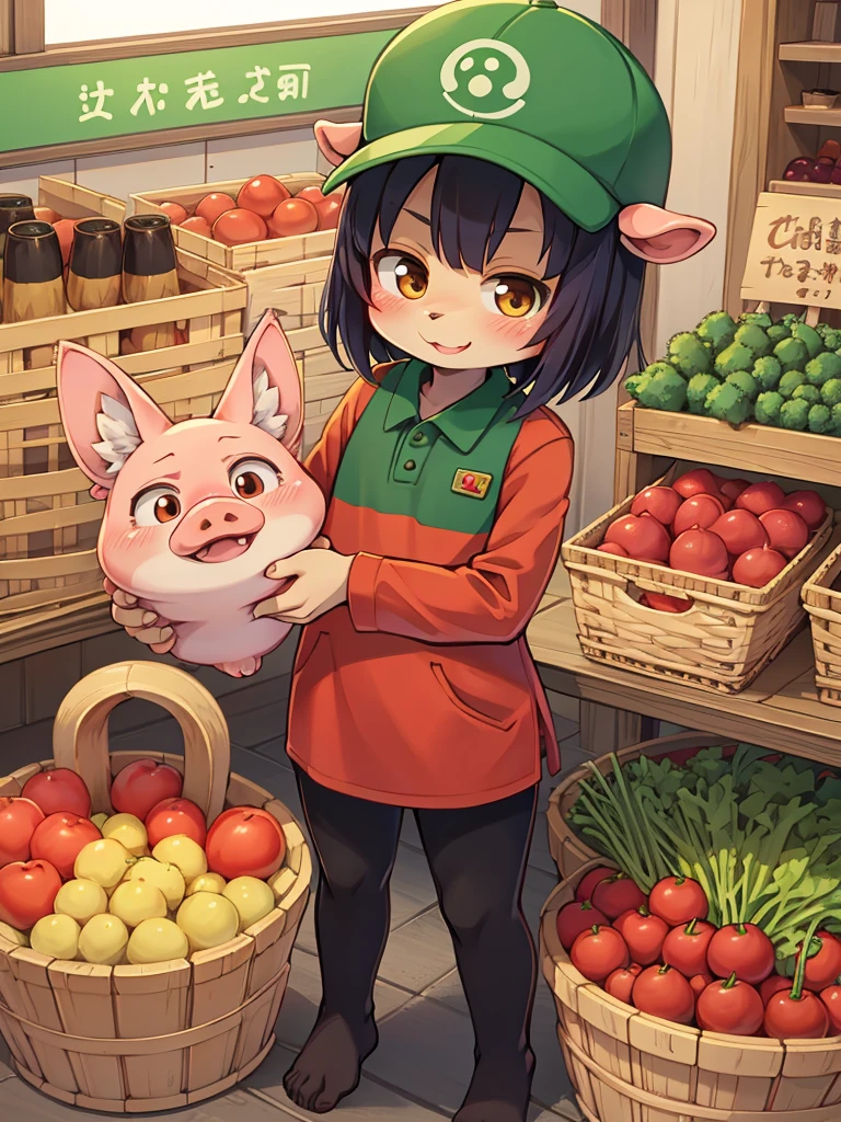 Pig Gorilla, Greengrocer, Kaoru Kumada , Welcome! , pop design , bold line , Fujiko Fujio style , troublemaker , Love vegetables and be loved by them
