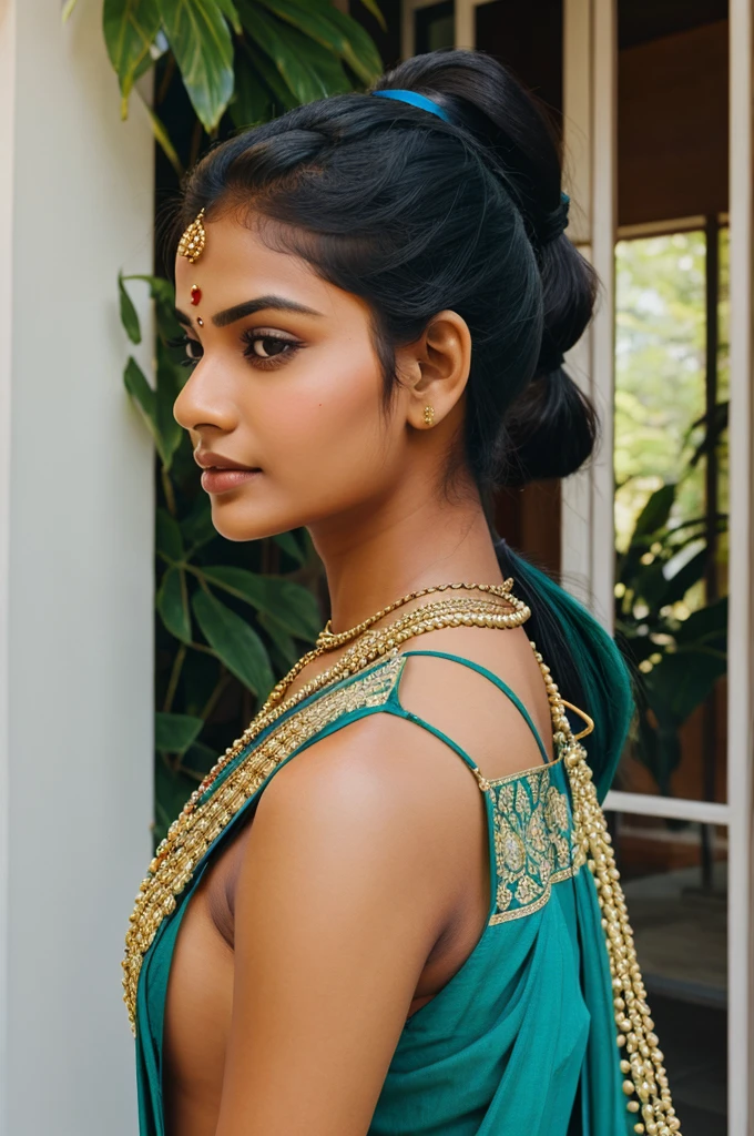 An Indian women with high ponytail 