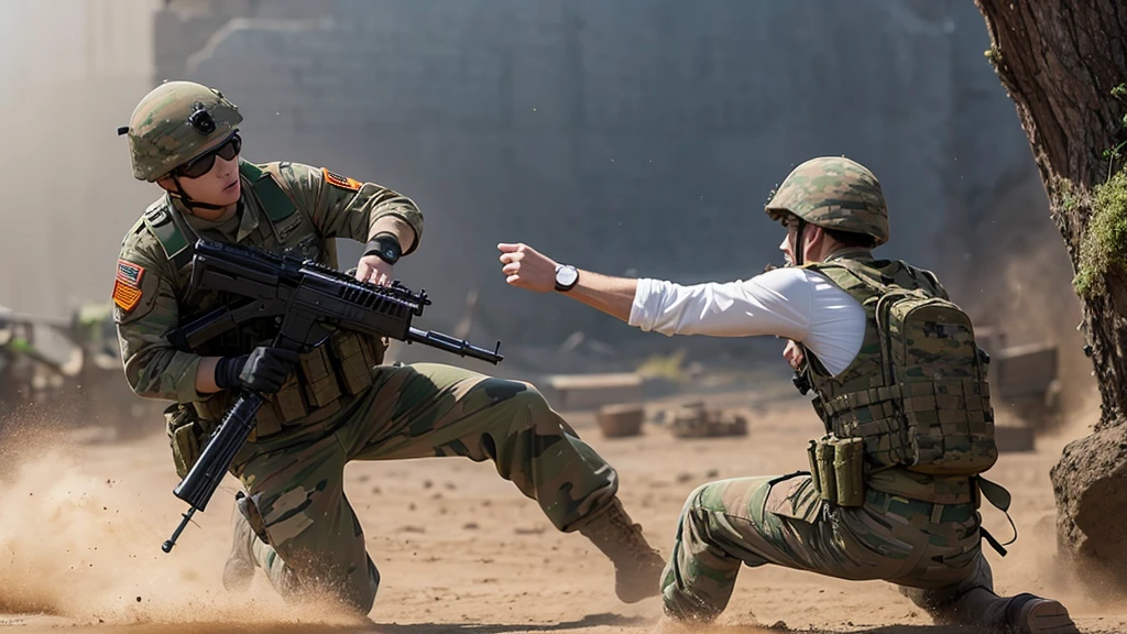 two soldiers fighting