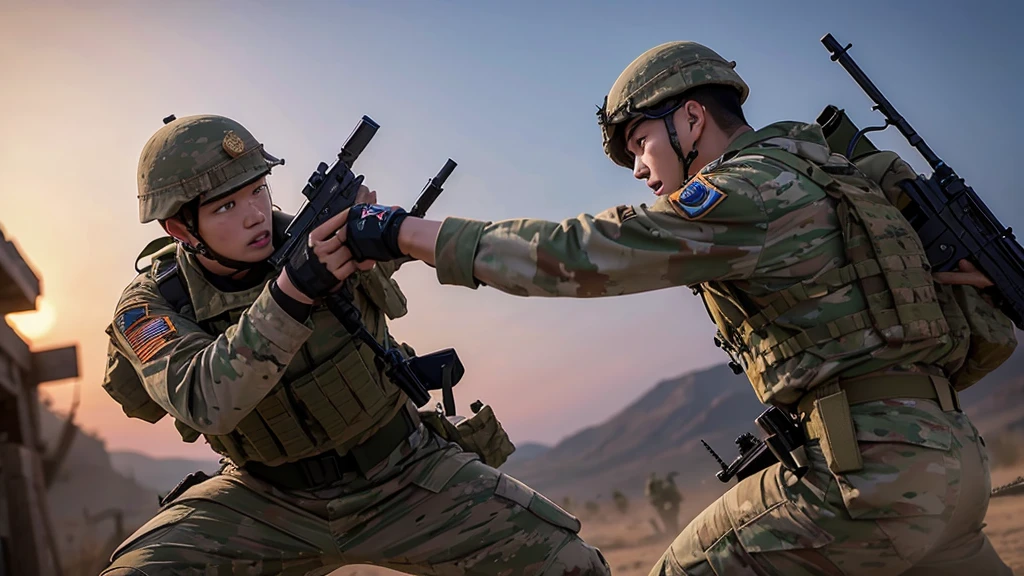 two soldiers fighting
