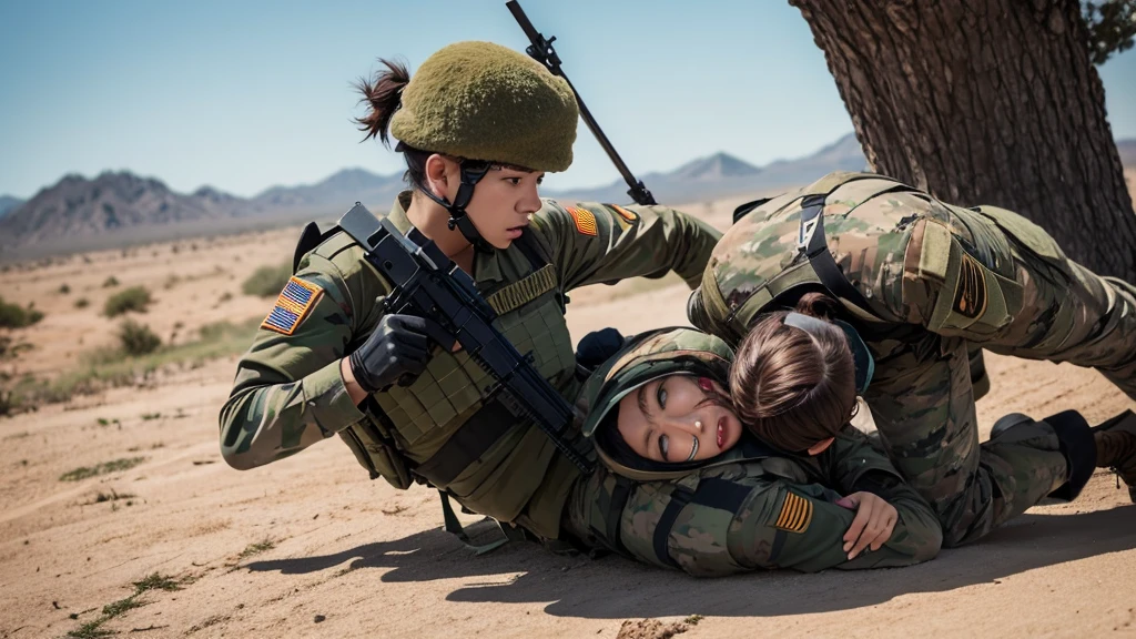 two soldiers fighting