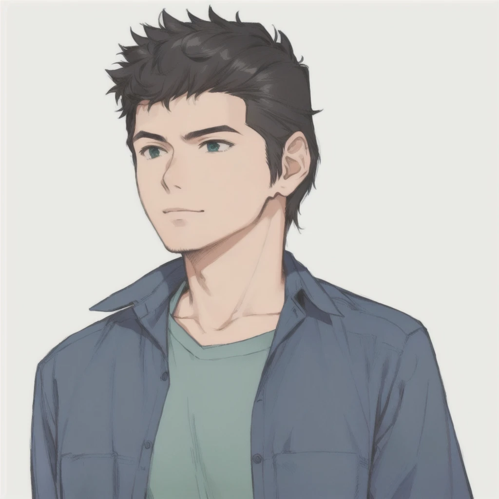 A picture of a man wearing a blue shirt and a green shirt, Kentaro Miura's Manga Art Style, Kentaro Miura art style, Kentaro Miura Manga Style, Kentaro Miura Style, Kentaro Miura style, Kentaro Miura art, Kentaro Miura's manga style, Kentaro Miura Style