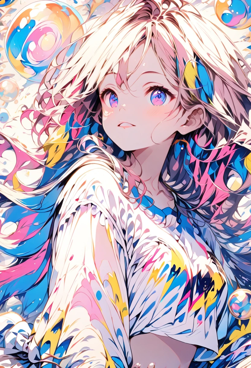 Momoko Sakura Style、8K quality、Intense watercolor, detailedな水彩アート, Watercolor splash, Surreal, Avant-garde pop art, Beautiful and expressive paintings, Beautiful artwork illustration, Very colorful tones, wonderful, Cool Beauty, Highest quality、Official Art, Vector art, Stylish design, (((The most beautiful two oversized Y-shirt and underwear girls))), (((Highest quality))), High resolution, ((detailed)), (((Doodle Art)), ((masterpiece)), ((Super detailed)), (((Colorful soap bubbles))),(((Underwear Fashion))),(((((Two Girls)))))