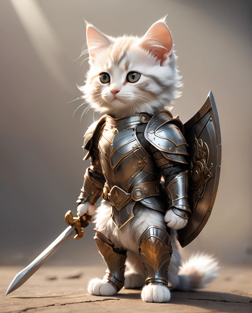 High-detail images American Curl Kitten Warrior Wearing armor Full Body Shot Looking straight at me