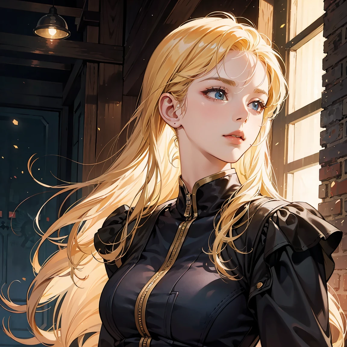 masterpiece, top quality, high resolution, science fiction adventure comics, 1 woman, prostitute, blond hair, long hair, seductive posture, gorgeous colors, 4K, upper body, portrait